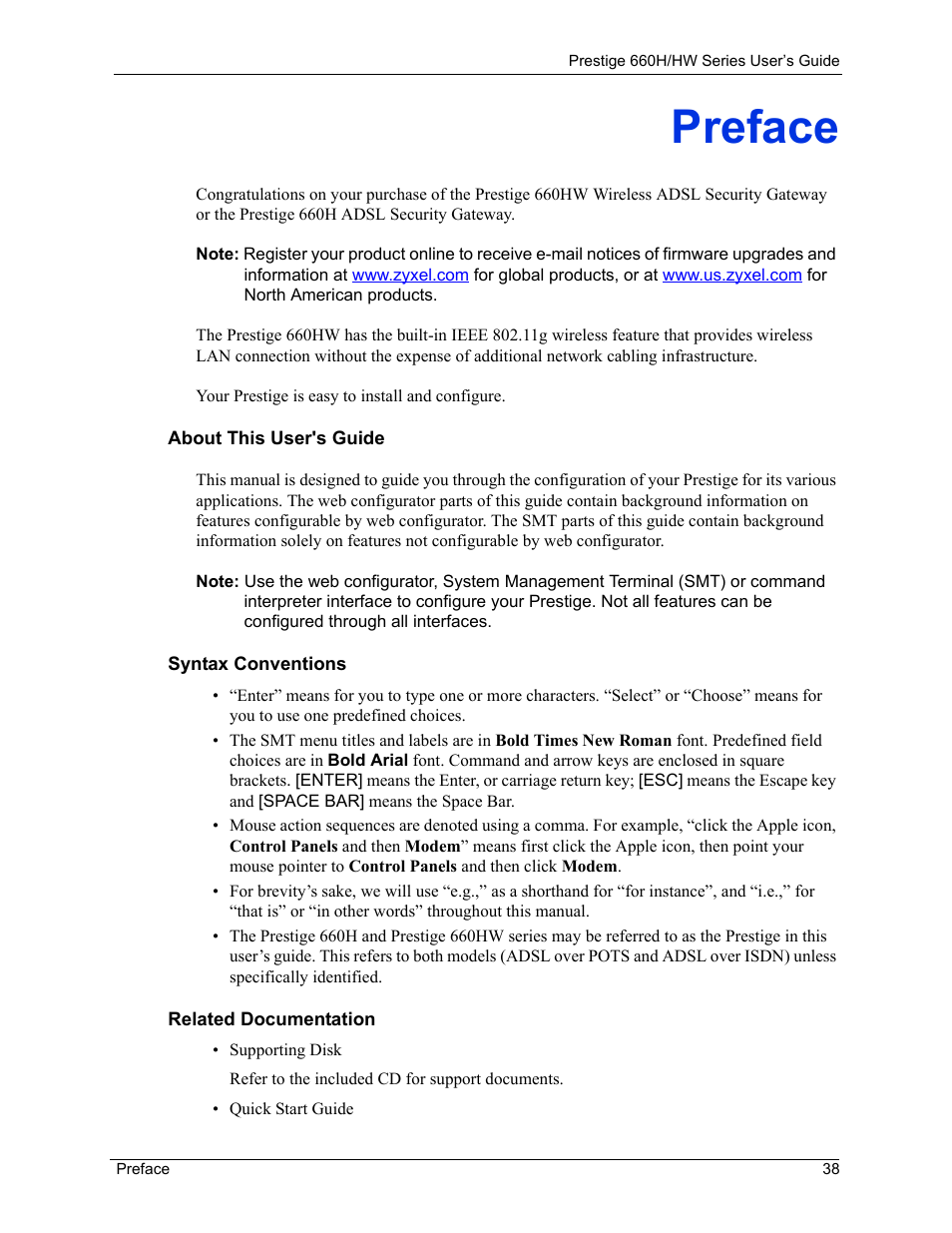 Preface | ZyXEL Communications 660HW Series User Manual | Page 39 / 460