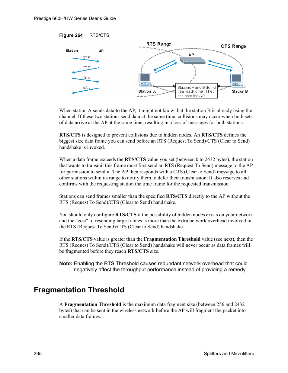 Fragmentation threshold, Figure 264 rts/cts | ZyXEL Communications 660HW Series User Manual | Page 396 / 460