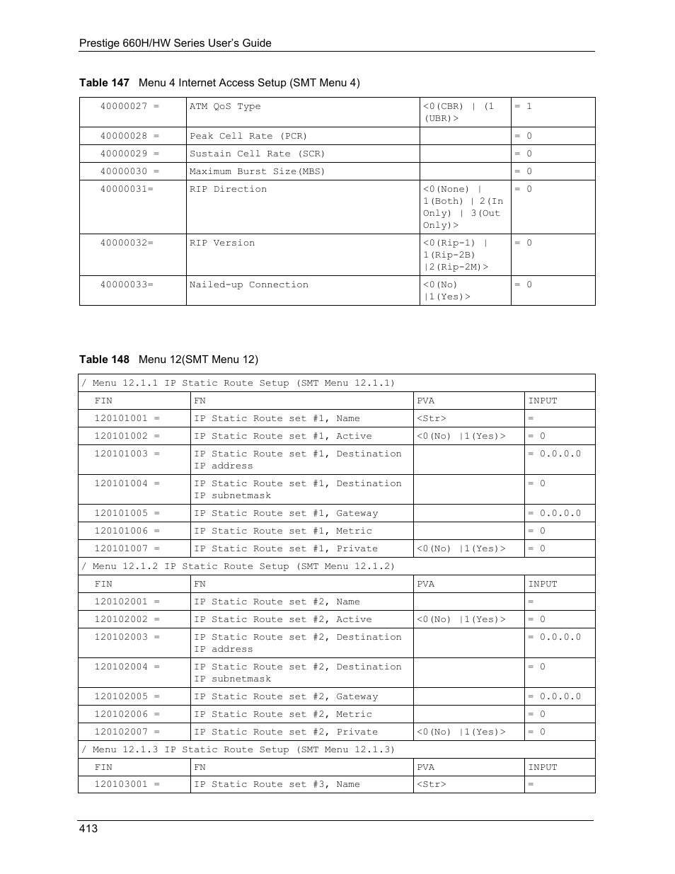 Table 148 menu 12(smt menu 12) | ZyXEL Communications 660HW Series User Manual | Page 414 / 460