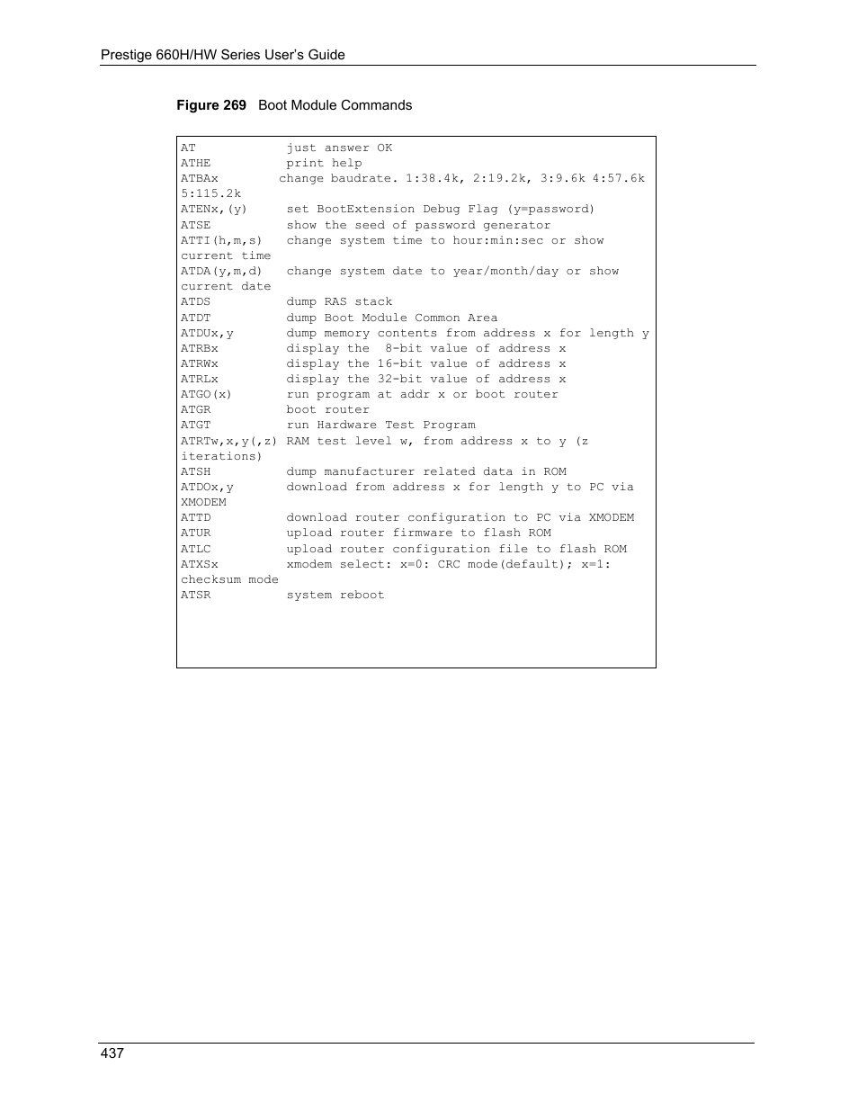 Figure 269 boot module commands | ZyXEL Communications 660HW Series User Manual | Page 438 / 460