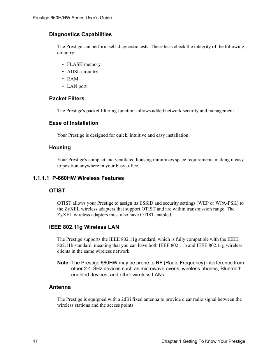 1 p-660hw wireless features | ZyXEL Communications 660HW Series User Manual | Page 48 / 460