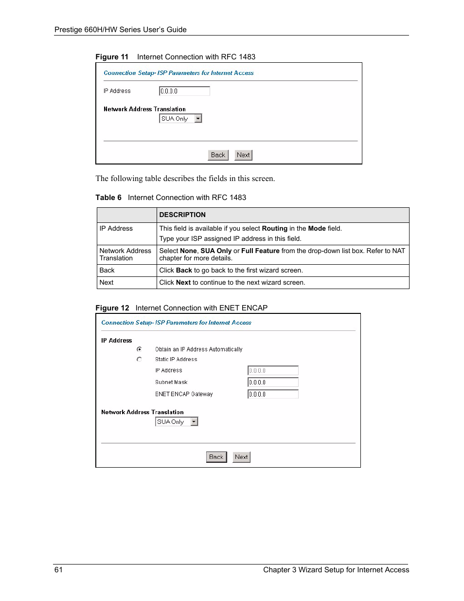 Table 6 internet connection with rfc 1483 | ZyXEL Communications 660HW Series User Manual | Page 62 / 460