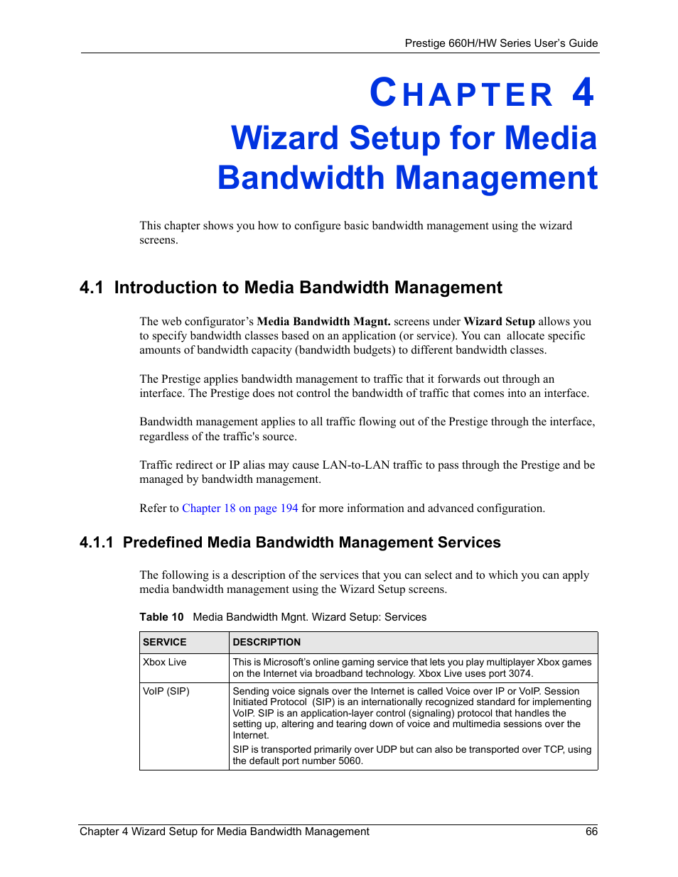Wizard setup for media bandwidth management, 1 introduction to media bandwidth management, 1 predefined media bandwidth management services | ZyXEL Communications 660HW Series User Manual | Page 67 / 460