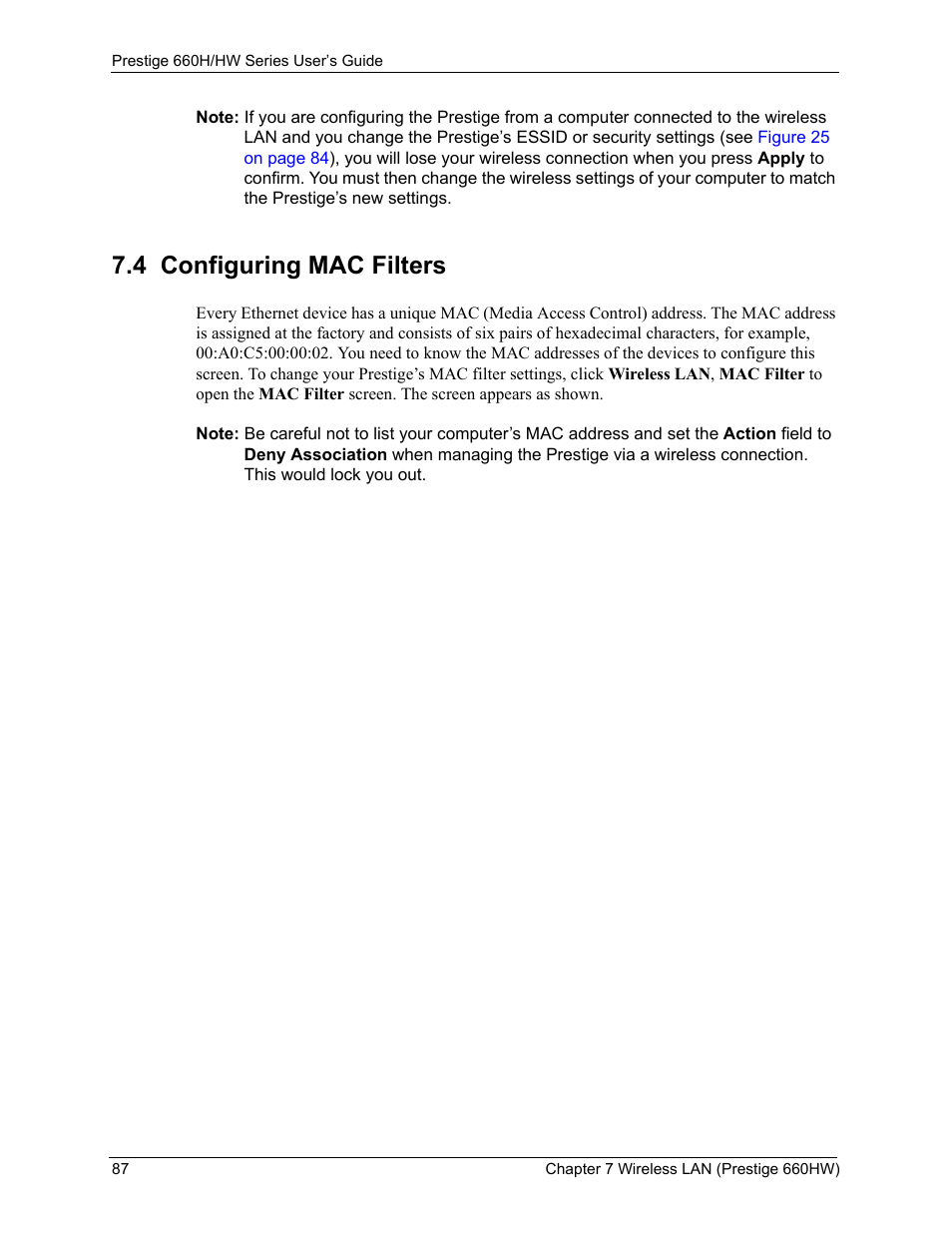 4 configuring mac filters | ZyXEL Communications 660HW Series User Manual | Page 88 / 460