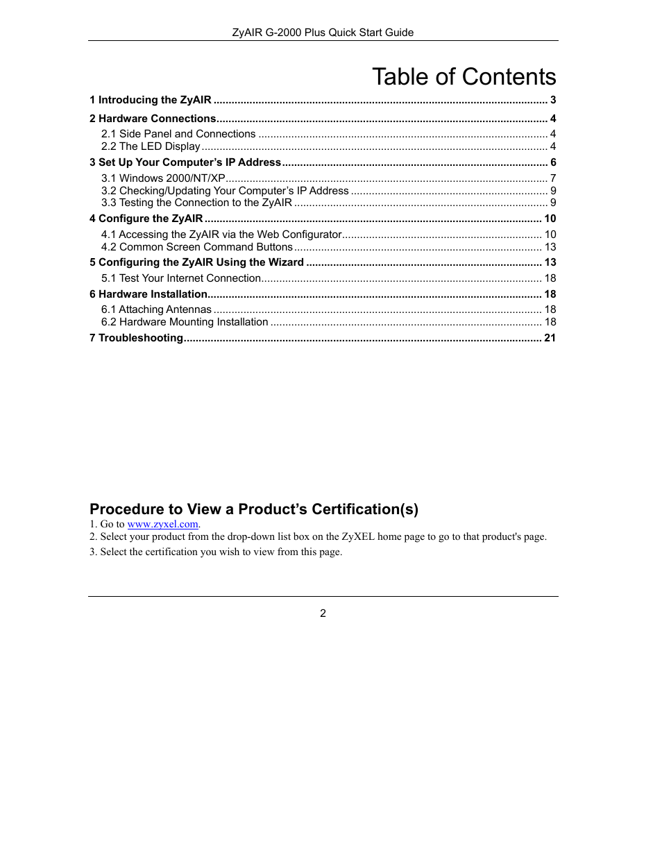 ZyXEL Communications Bridge/Router G-2000s User Manual | Page 2 / 22