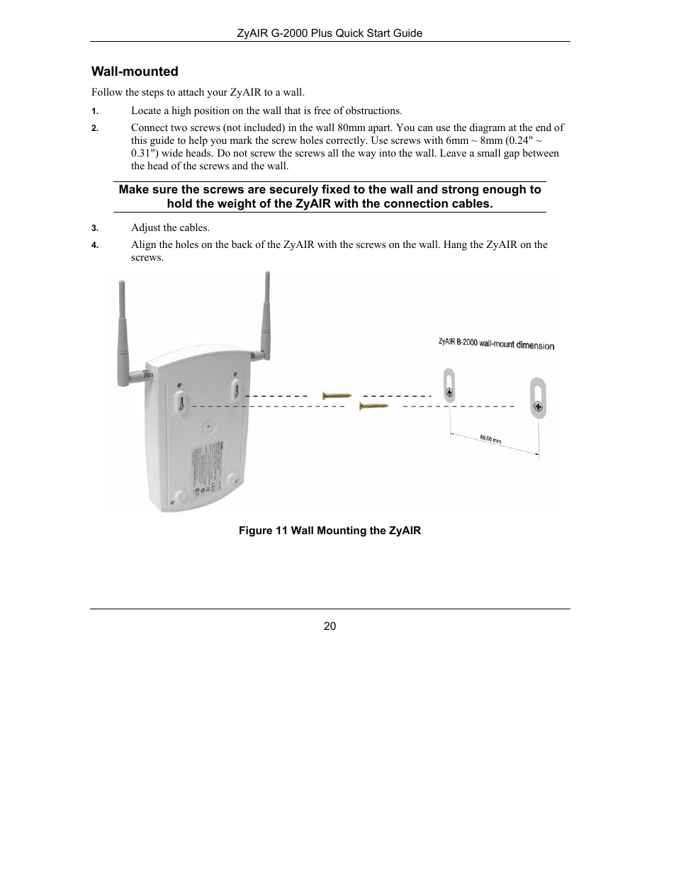 Wall-mounted | ZyXEL Communications Bridge/Router G-2000s User Manual | Page 20 / 22