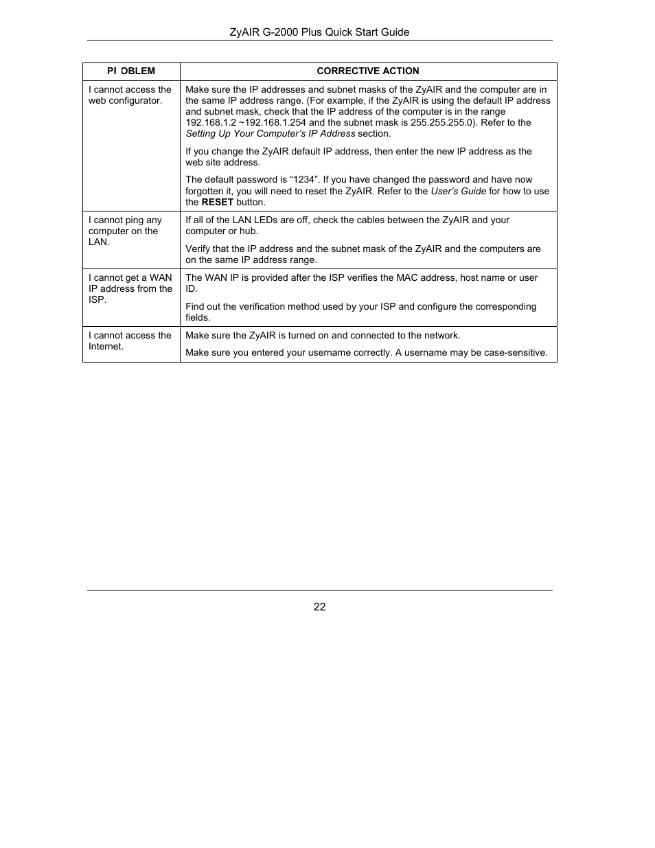 ZyXEL Communications Bridge/Router G-2000s User Manual | Page 22 / 22