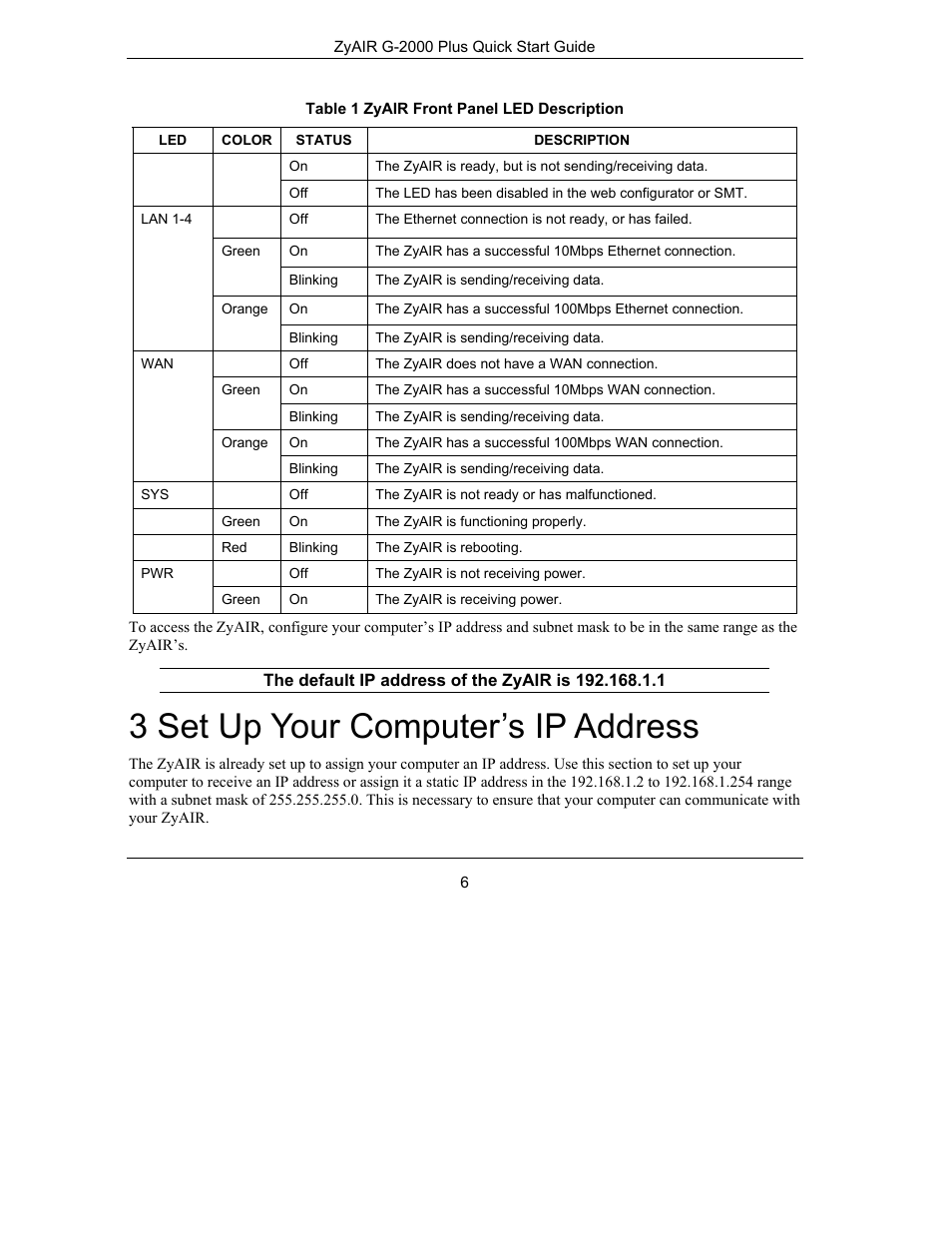 3 set up your computer’s ip address | ZyXEL Communications Bridge/Router G-2000s User Manual | Page 6 / 22