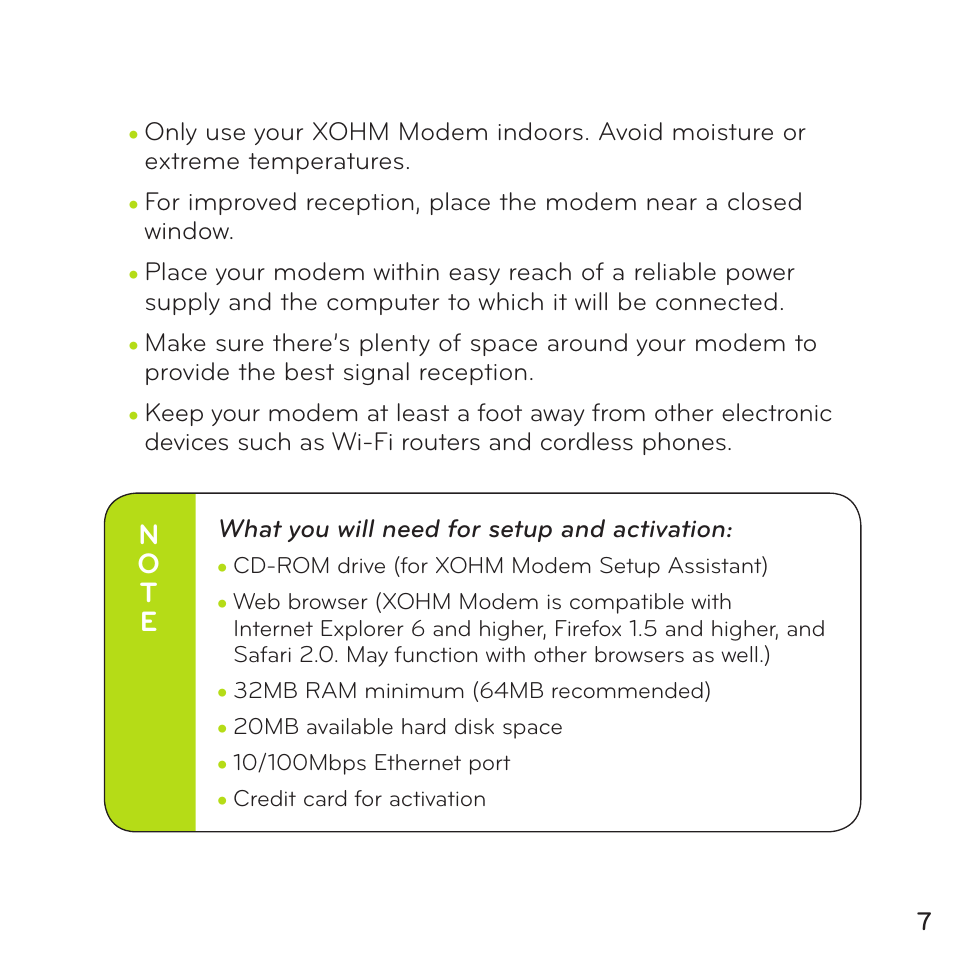 No t e | ZyXEL Communications WiMAX XOHM User Manual | Page 7 / 12