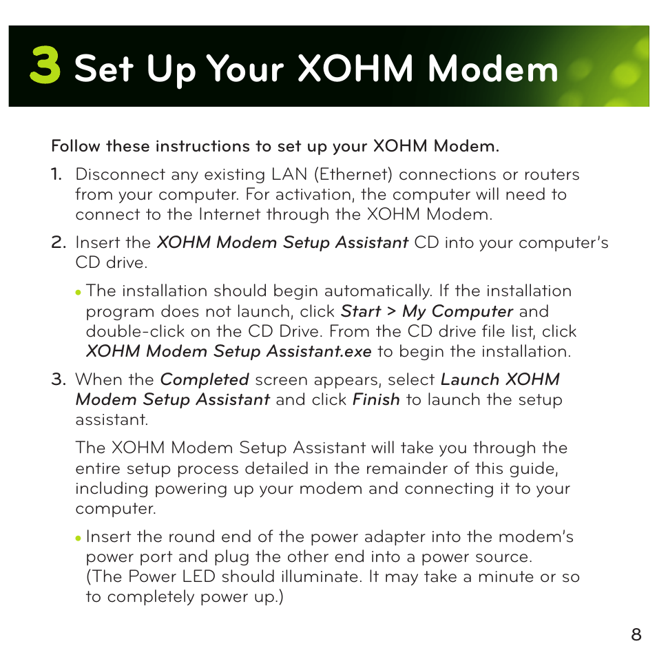 Set up your xohm modem | ZyXEL Communications WiMAX XOHM User Manual | Page 8 / 12