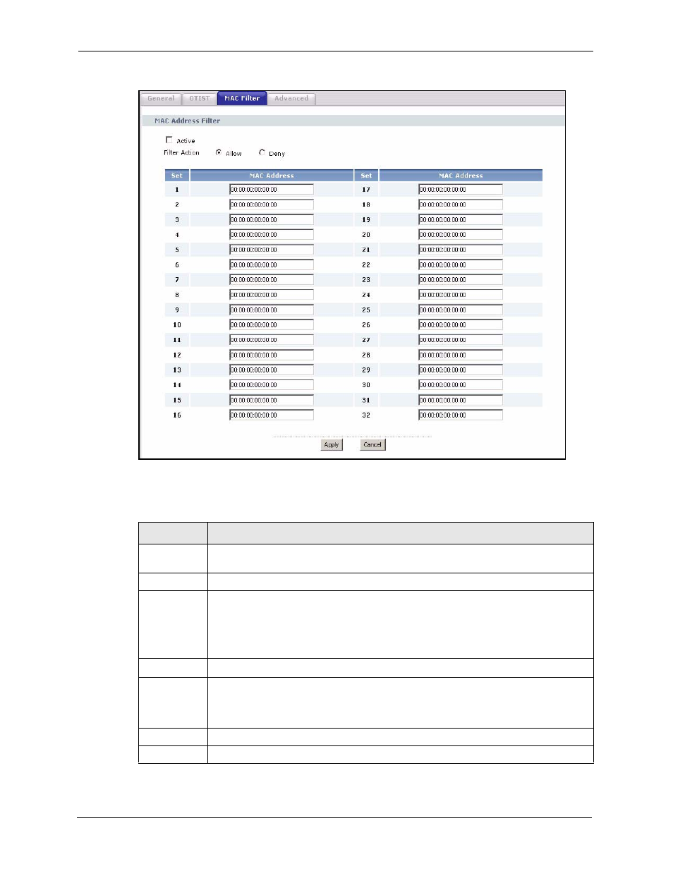 Figure 50 mac address filter, Table 40 mac address filter | ZyXEL Communications P-2302HWL-P1 Series User Manual | Page 102 / 337