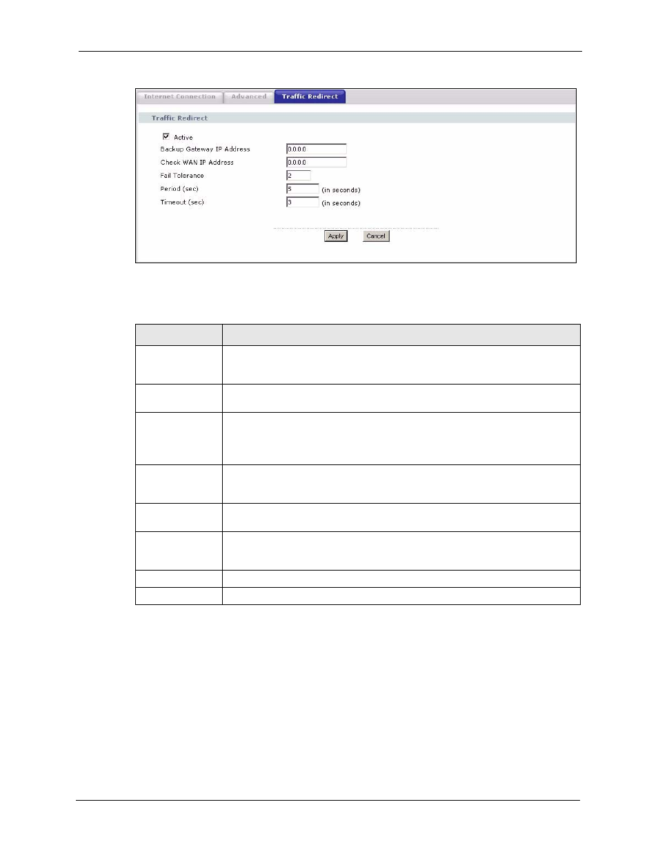 Figure 56 network > wan > traffic redirect, Table 47 network > wan > traffic redirect | ZyXEL Communications P-2302HWL-P1 Series User Manual | Page 115 / 337