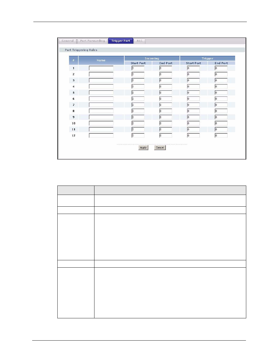 Figure 69 network > nat > trigger port, Table 57 network > nat > trigger port | ZyXEL Communications P-2302HWL-P1 Series User Manual | Page 137 / 337