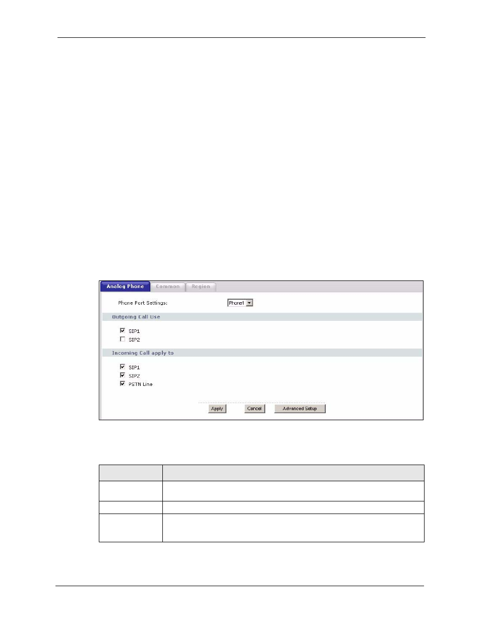 2 phone screens, 1 analog phone screen, Figure 79 voip > phone > analog phone | Table 65 voip > phone > analog phone | ZyXEL Communications P-2302HWL-P1 Series User Manual | Page 159 / 337
