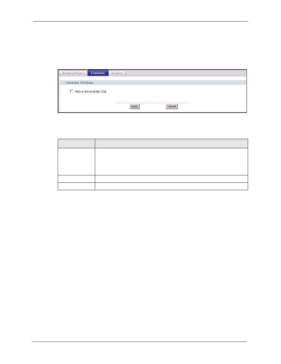 3 common phone settings screen, 4 phone region screen, Figure 81 voip > phone > common | Table 67 voip > phone > common | ZyXEL Communications P-2302HWL-P1 Series User Manual | Page 162 / 337