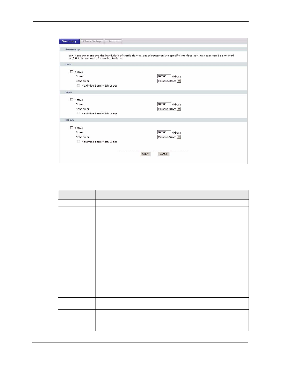 Figure 114 management > bandwidth mgmt > summary, Table 91 management > bandwidth mgmt > summary | ZyXEL Communications P-2302HWL-P1 Series User Manual | Page 212 / 337