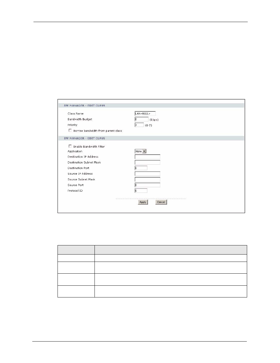3 bandwidth class edit screen | ZyXEL Communications P-2302HWL-P1 Series User Manual | Page 215 / 337