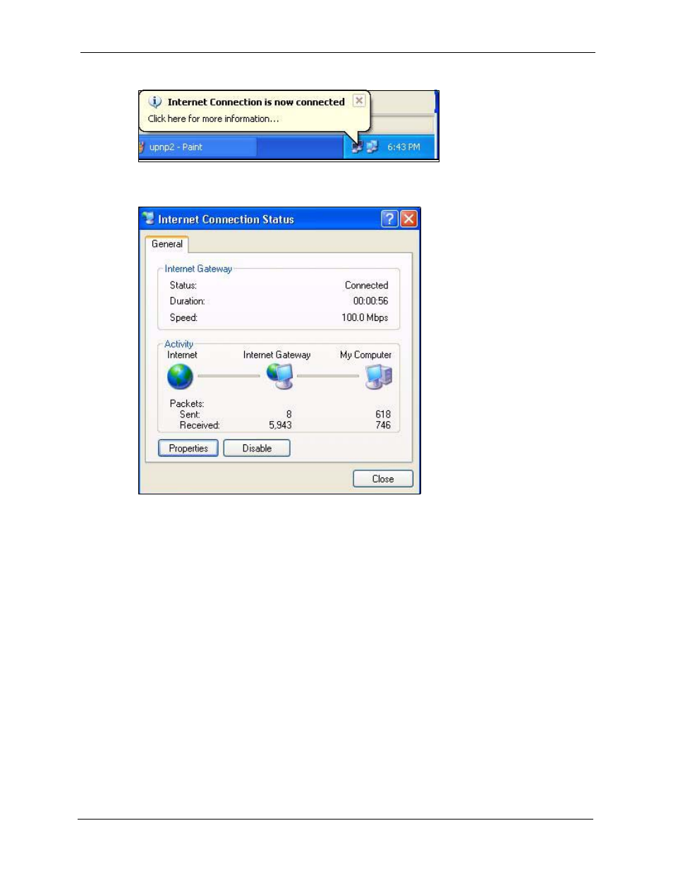2 web configurator easy access, Figure 134 system tray icon, Figure 135 internet connection status | ZyXEL Communications P-2302HWL-P1 Series User Manual | Page 237 / 337