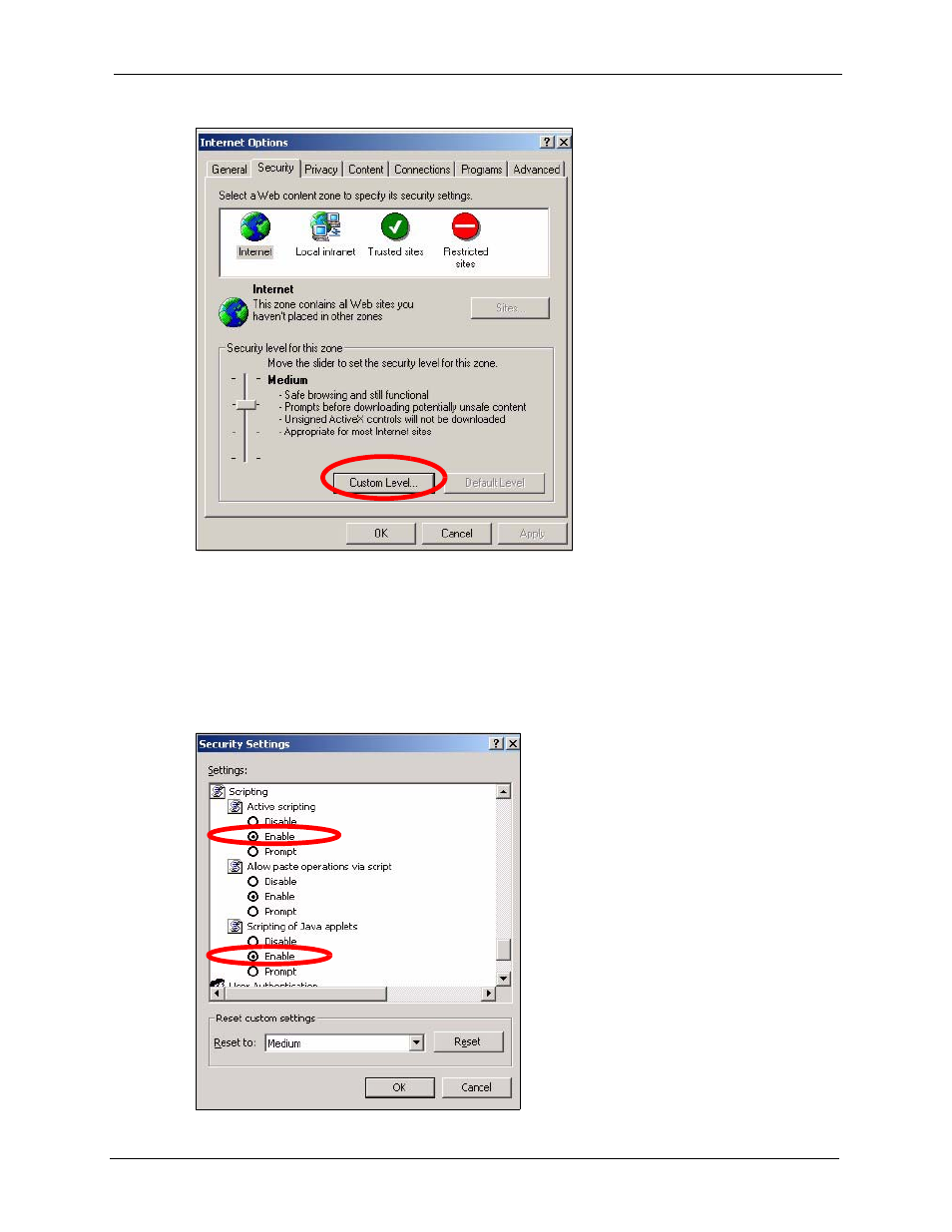 Figure 157 internet options, Figure 158 security settings - java scripting | ZyXEL Communications P-2302HWL-P1 Series User Manual | Page 277 / 337