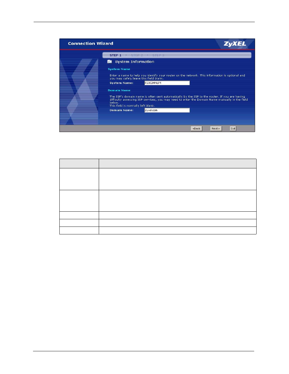 3 wireless network setup, 1 wireless lan - general information, Figure 11 connection wizard > system information | Table 6 connection wizard > system information | ZyXEL Communications P-2302HWL-P1 Series User Manual | Page 54 / 337
