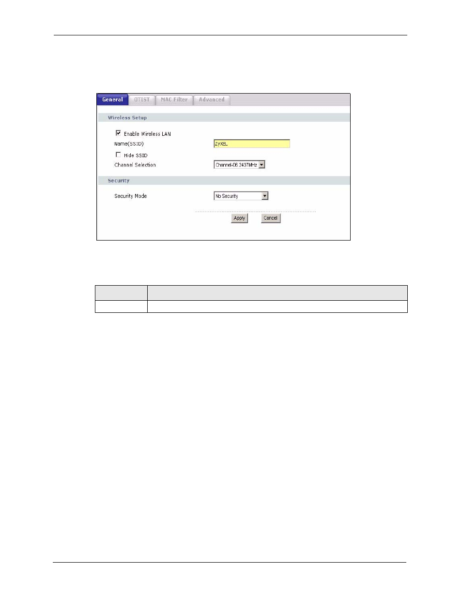 2 wep encryption screen, Figure 40 wireless: no security, Table 35 wireless no security | ZyXEL Communications P-2302HWL-P1 Series User Manual | Page 94 / 337