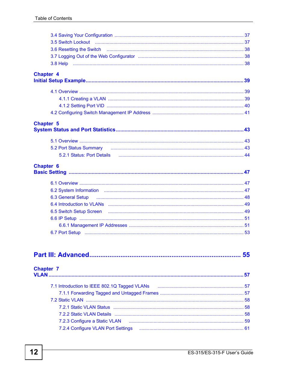 Part iii: advanced | ZyXEL Communications ES-315 User Manual | Page 12 / 166