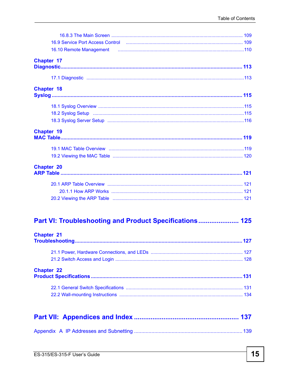 Part vii: appendices and index | ZyXEL Communications ES-315 User Manual | Page 15 / 166