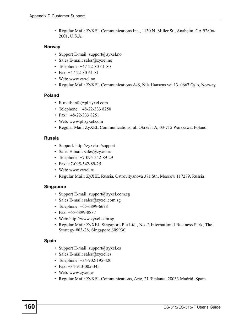 ZyXEL Communications ES-315 User Manual | Page 160 / 166