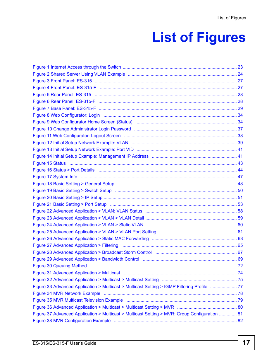 List of figures | ZyXEL Communications ES-315 User Manual | Page 17 / 166
