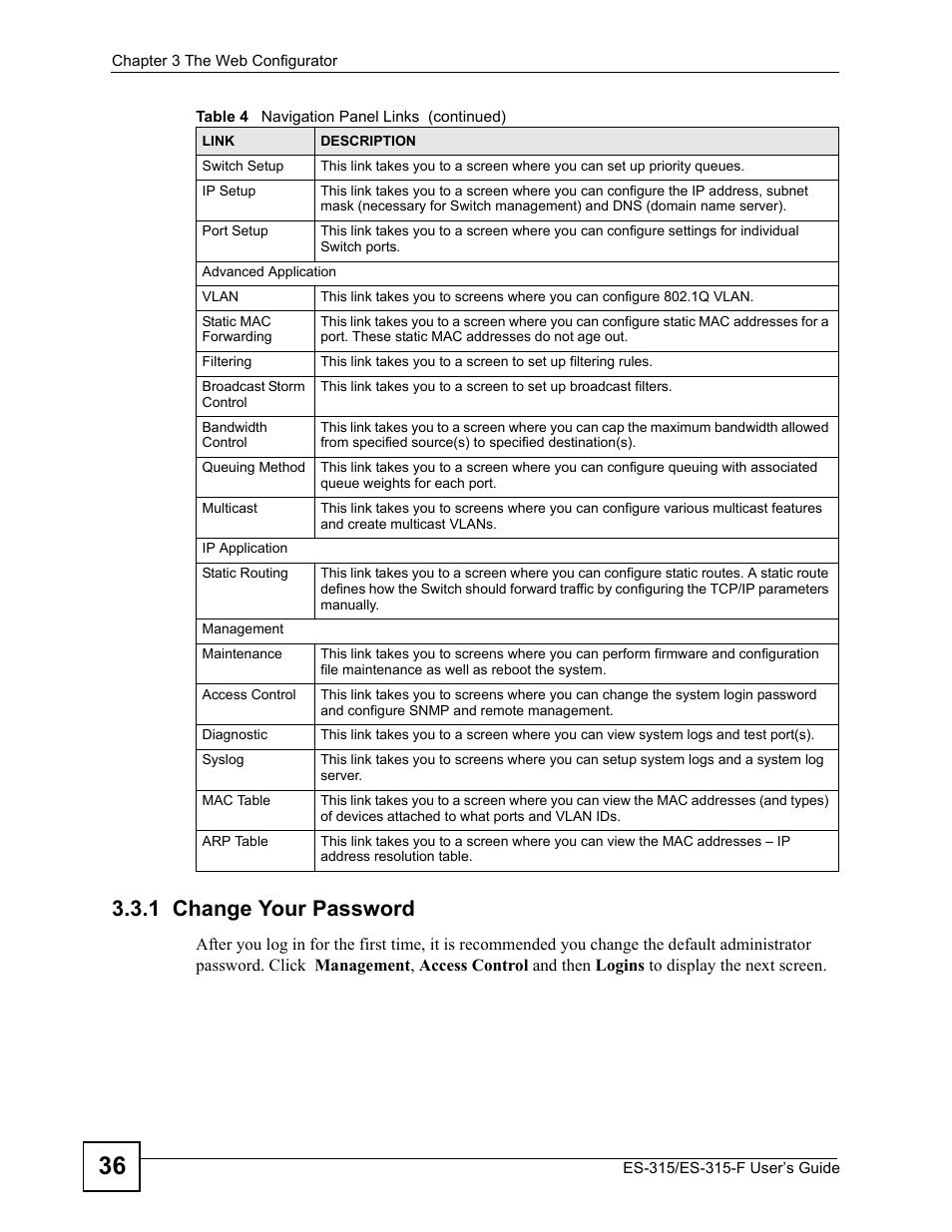 1 change your password | ZyXEL Communications ES-315 User Manual | Page 36 / 166