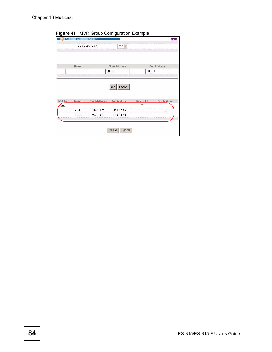 Figure 41 mvr group configuration example | ZyXEL Communications ES-315 User Manual | Page 84 / 166