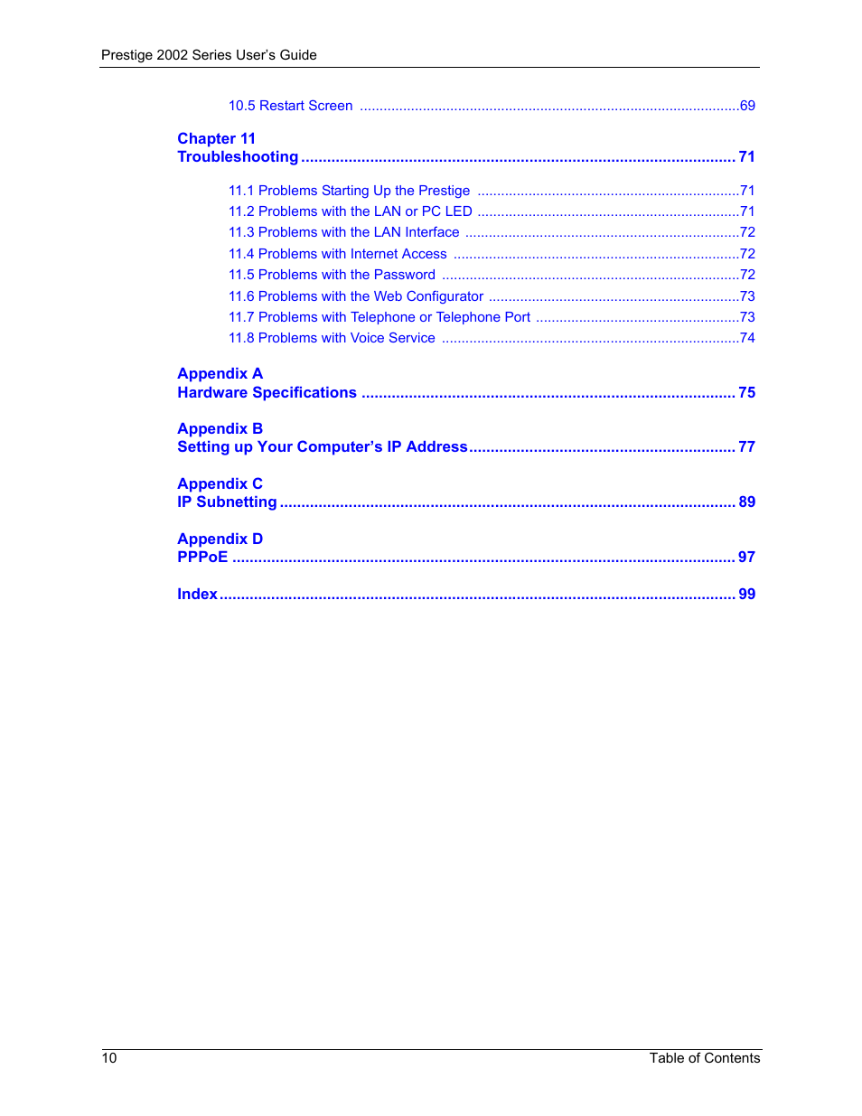 ZyXEL Communications 2002 Series User Manual | Page 10 / 102