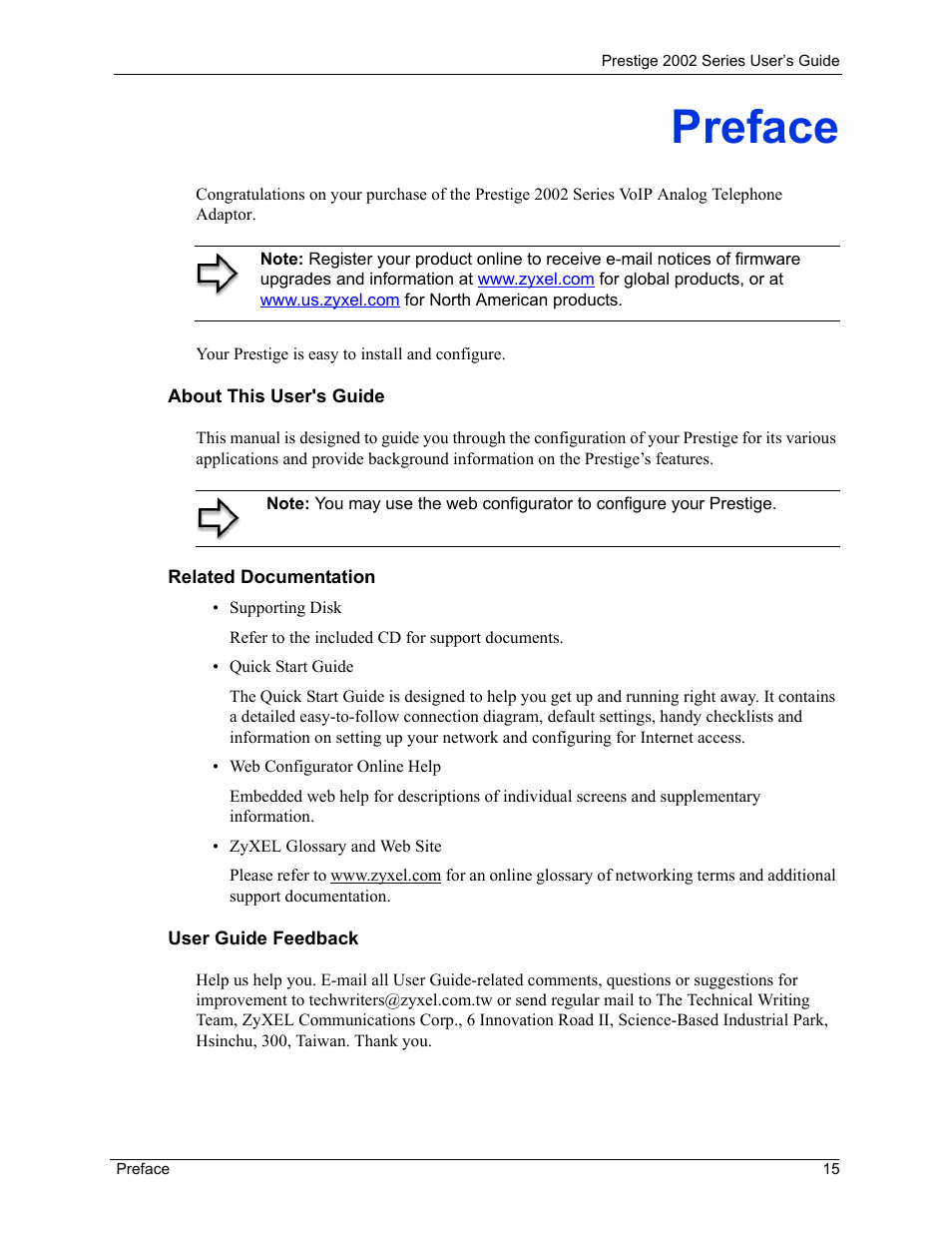 Preface | ZyXEL Communications 2002 Series User Manual | Page 15 / 102