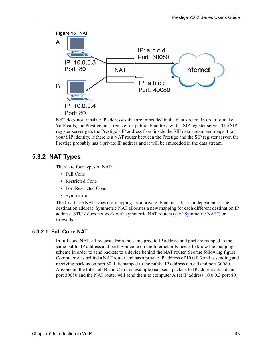 2 nat types, 1 full cone nat, Figure 15 nat | ZyXEL Communications 2002 Series User Manual | Page 43 / 102