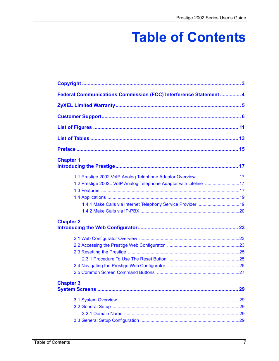 ZyXEL Communications 2002 Series User Manual | Page 7 / 102