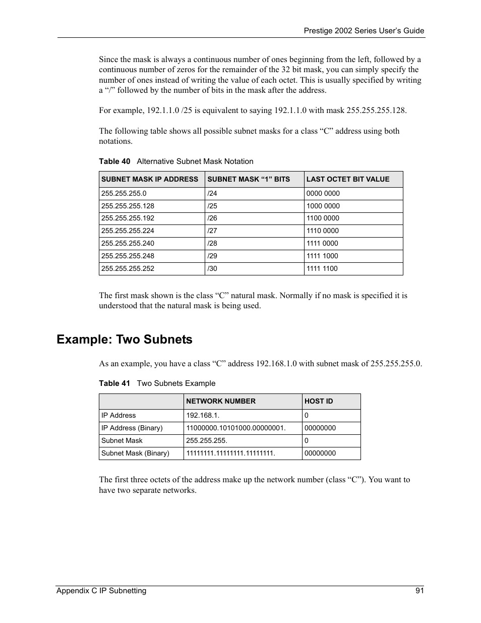 Example: two subnets | ZyXEL Communications 2002 Series User Manual | Page 91 / 102