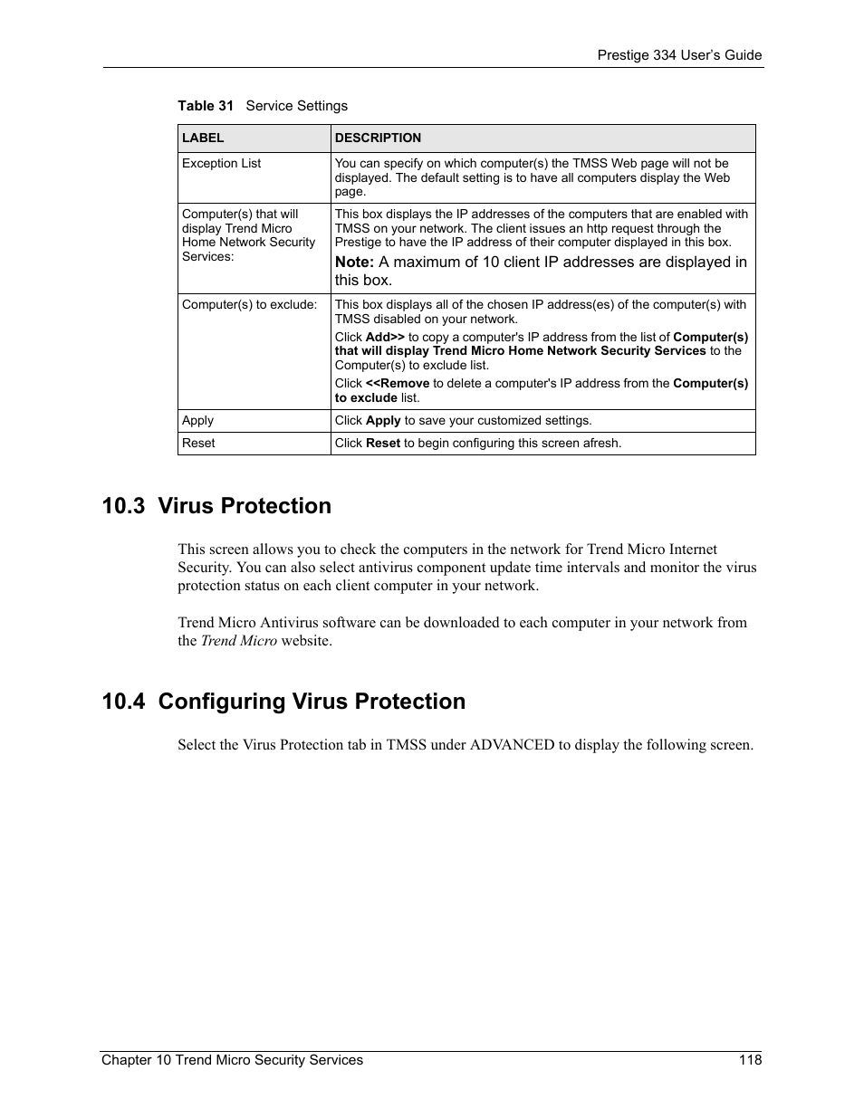 3 virus protection, 4 configuring virus protection | ZyXEL Communications P-334 User Manual | Page 119 / 366