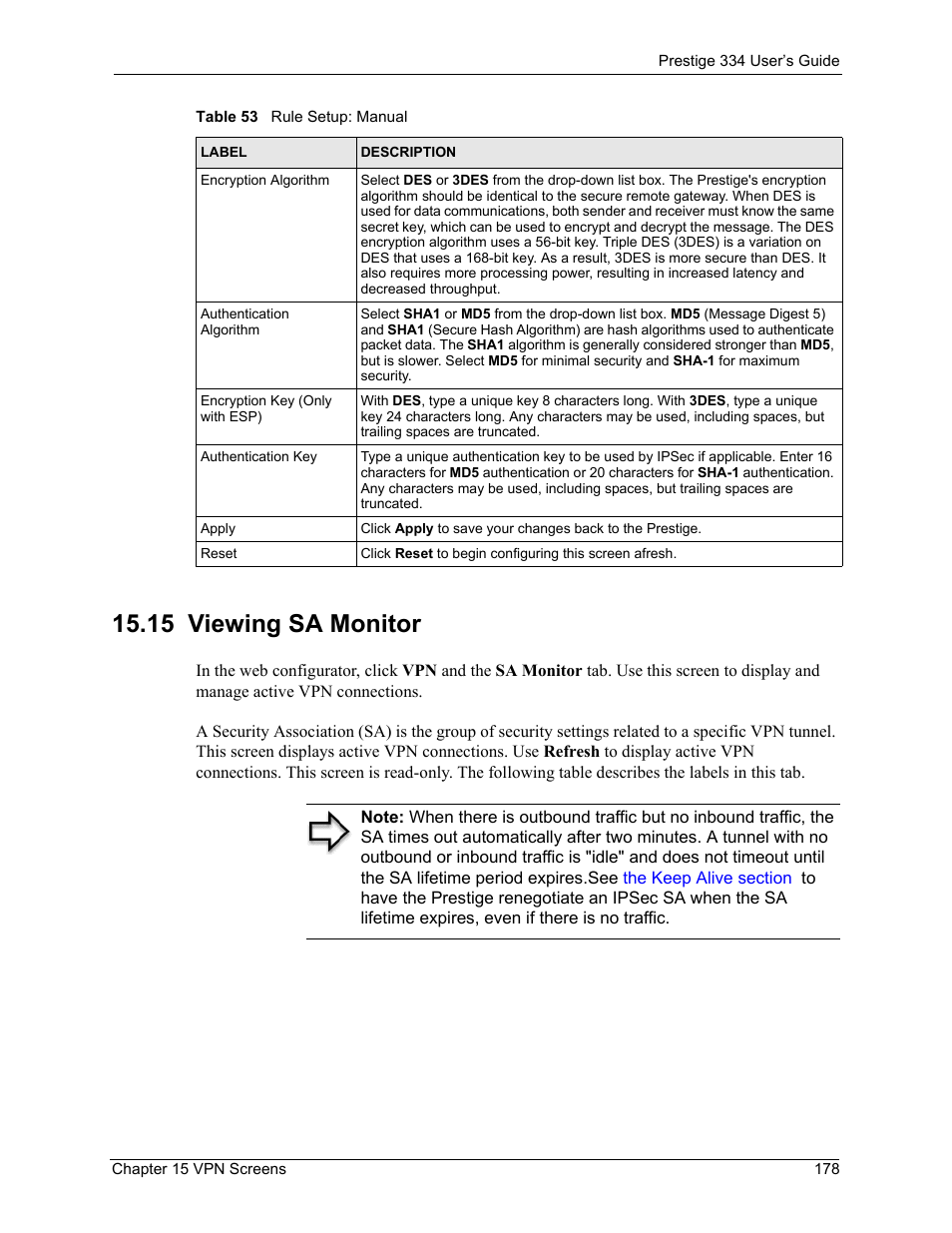15 viewing sa monitor | ZyXEL Communications P-334 User Manual | Page 179 / 366