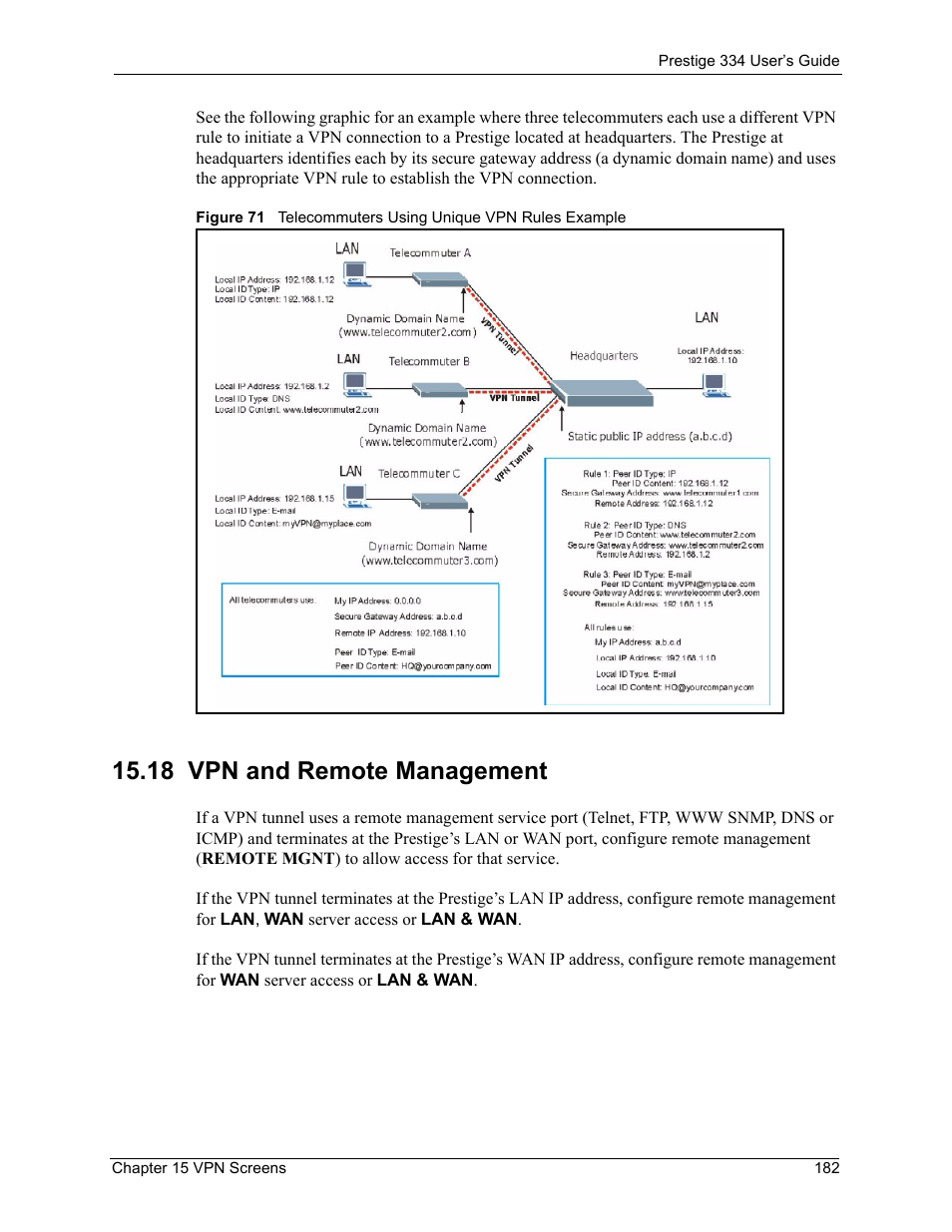 18 vpn and remote management | ZyXEL Communications P-334 User Manual | Page 183 / 366