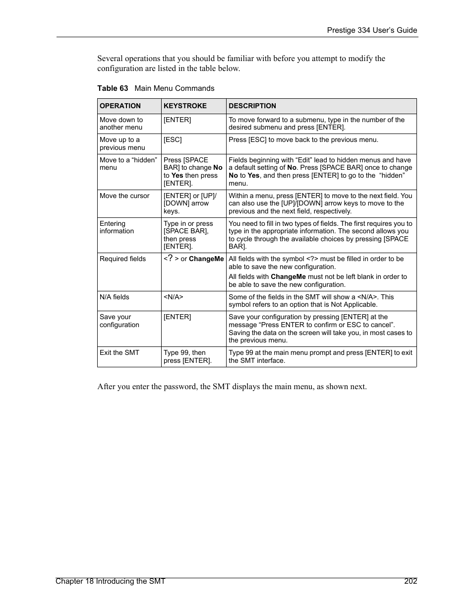 Table 63 main menu commands | ZyXEL Communications P-334 User Manual | Page 203 / 366