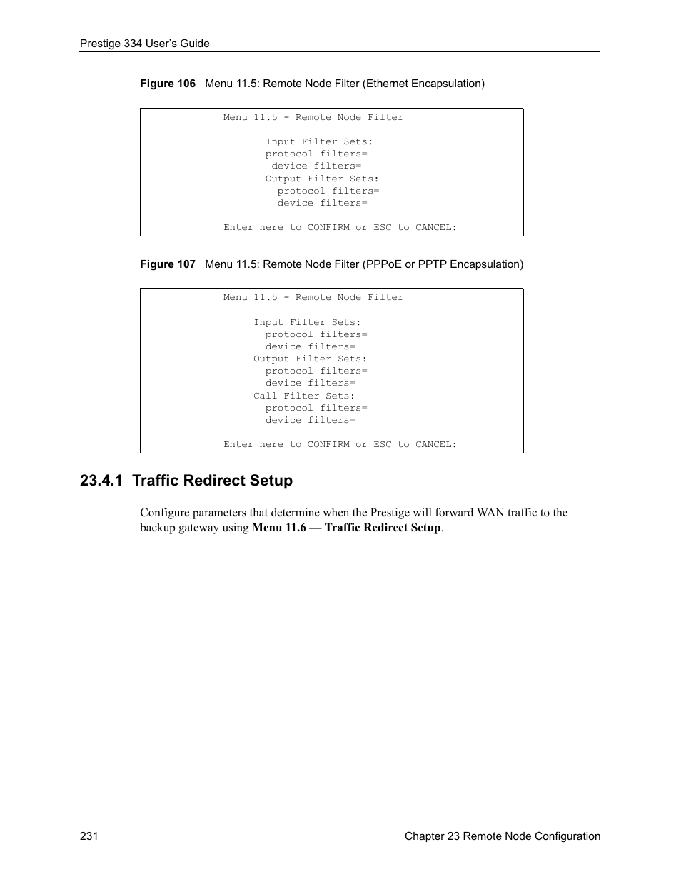 1 traffic redirect setup | ZyXEL Communications P-334 User Manual | Page 232 / 366