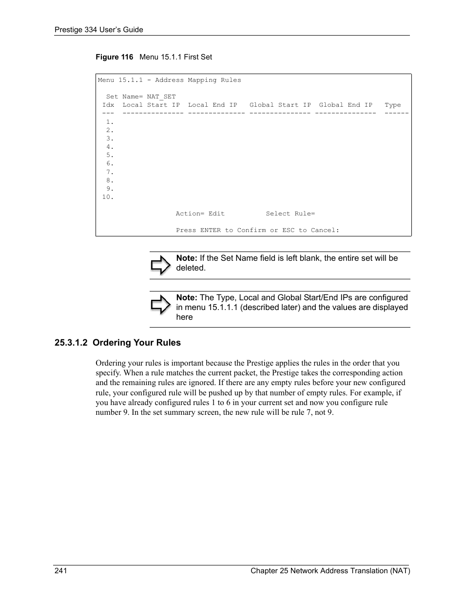 2 ordering your rules, Figure 116 menu 15.1.1 first set | ZyXEL Communications P-334 User Manual | Page 242 / 366