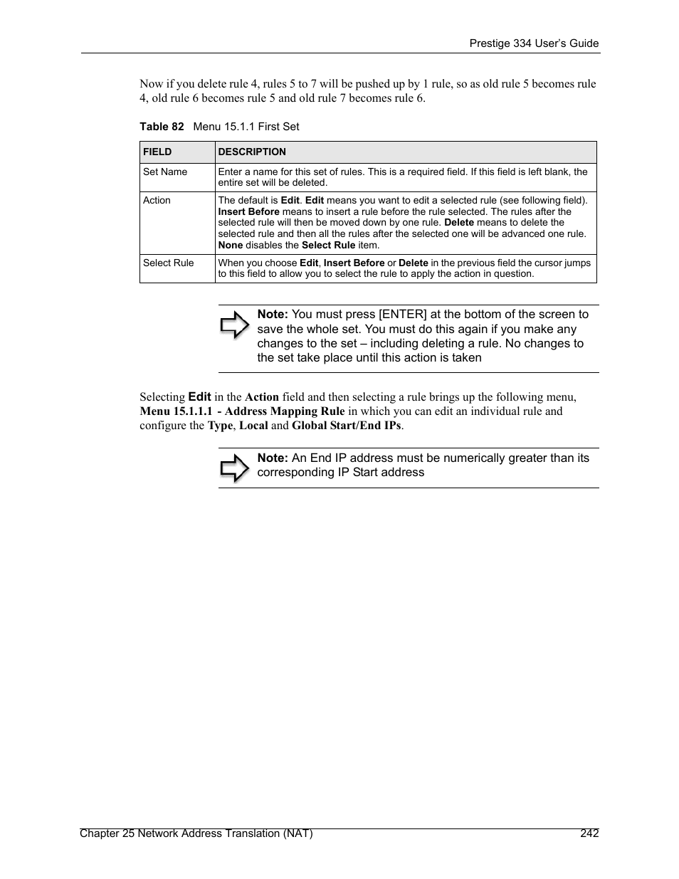 Table 82 menu 15.1.1 first set | ZyXEL Communications P-334 User Manual | Page 243 / 366