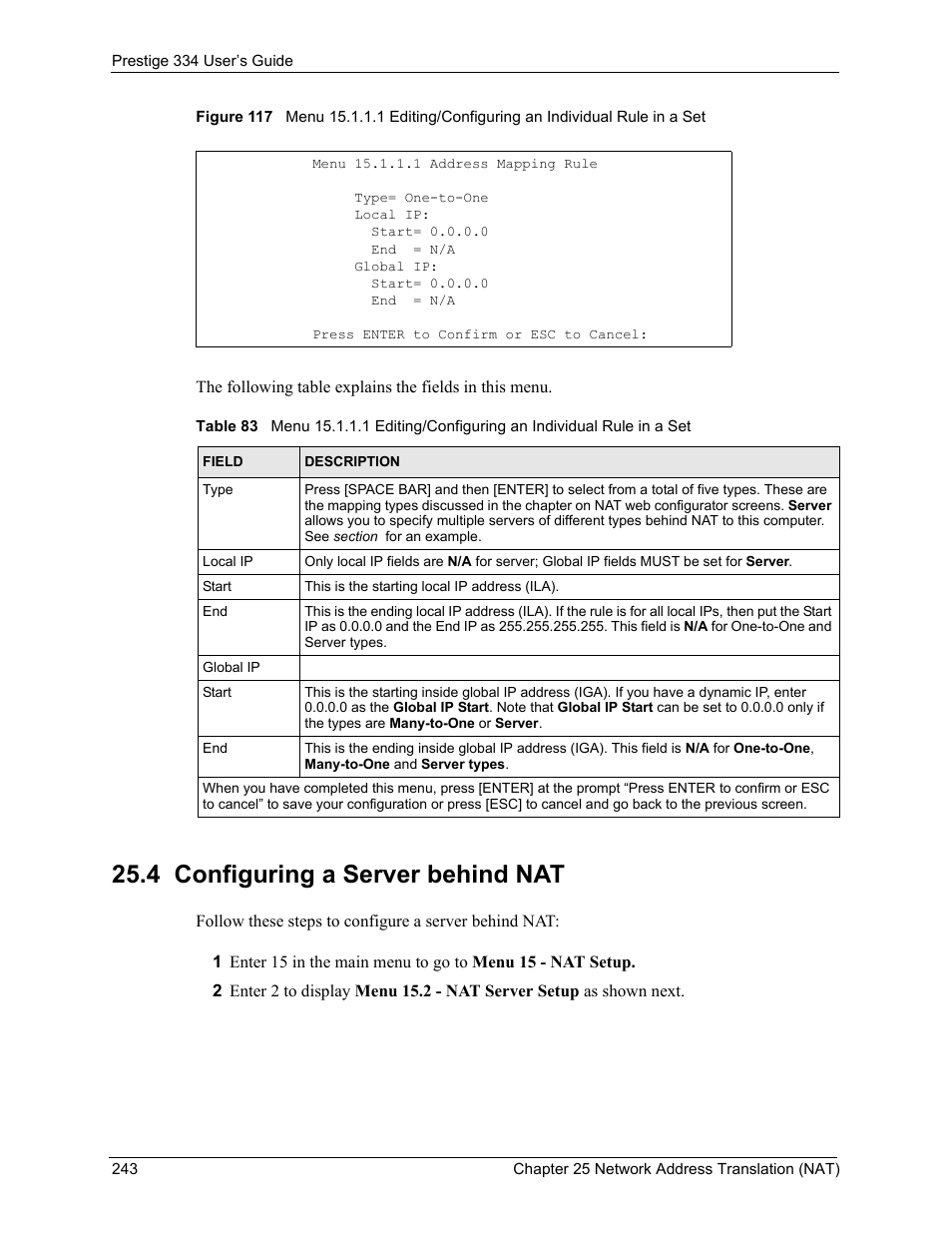 4 configuring a server behind nat | ZyXEL Communications P-334 User Manual | Page 244 / 366