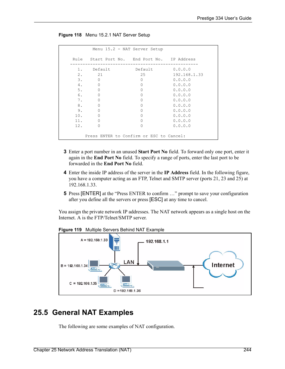 5 general nat examples | ZyXEL Communications P-334 User Manual | Page 245 / 366