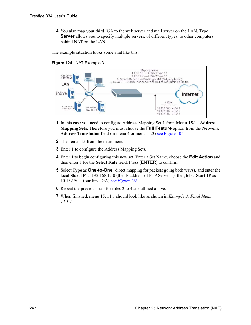 Figure 124 nat example 3 | ZyXEL Communications P-334 User Manual | Page 248 / 366