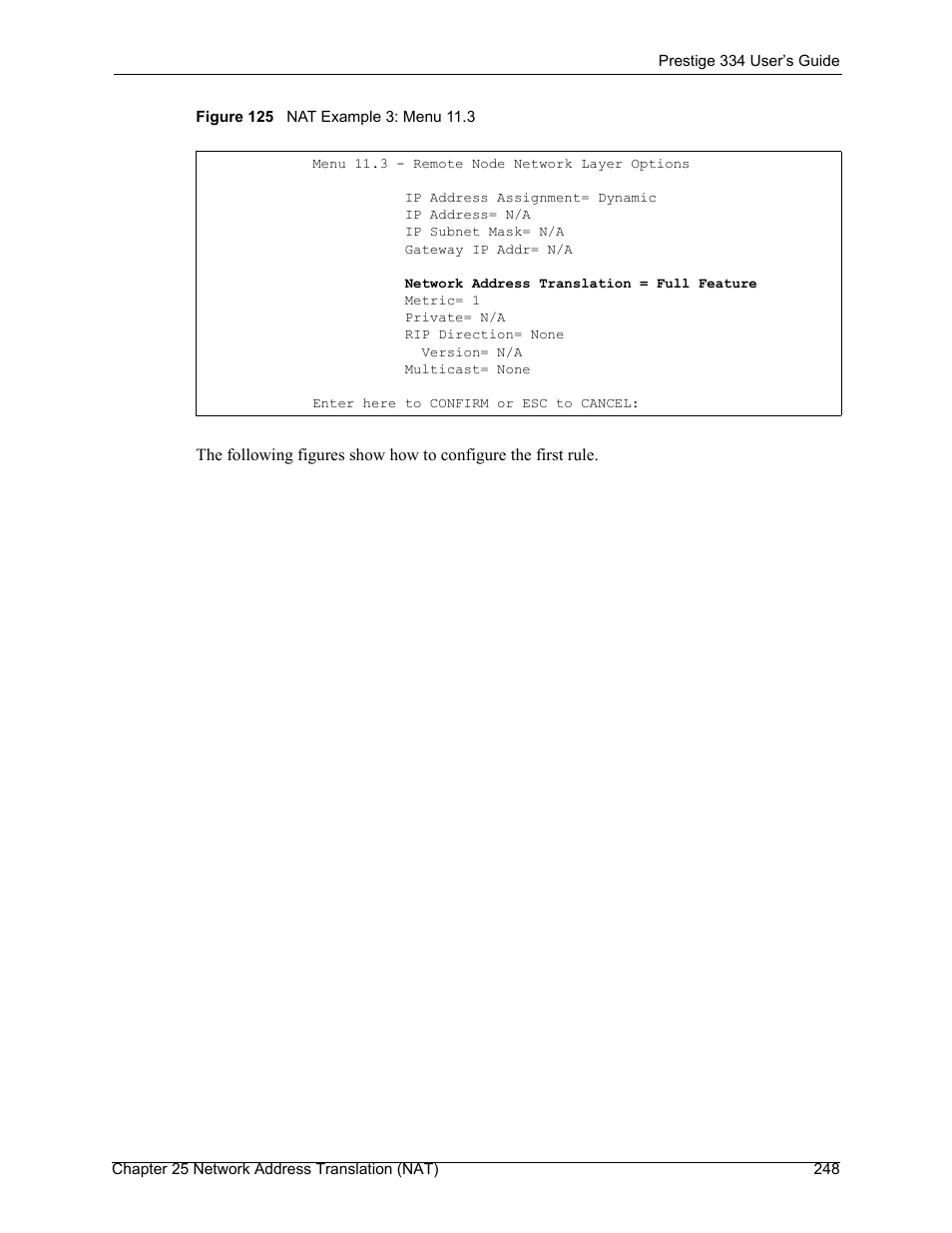 Figure 125 nat example 3: menu 11.3 | ZyXEL Communications P-334 User Manual | Page 249 / 366
