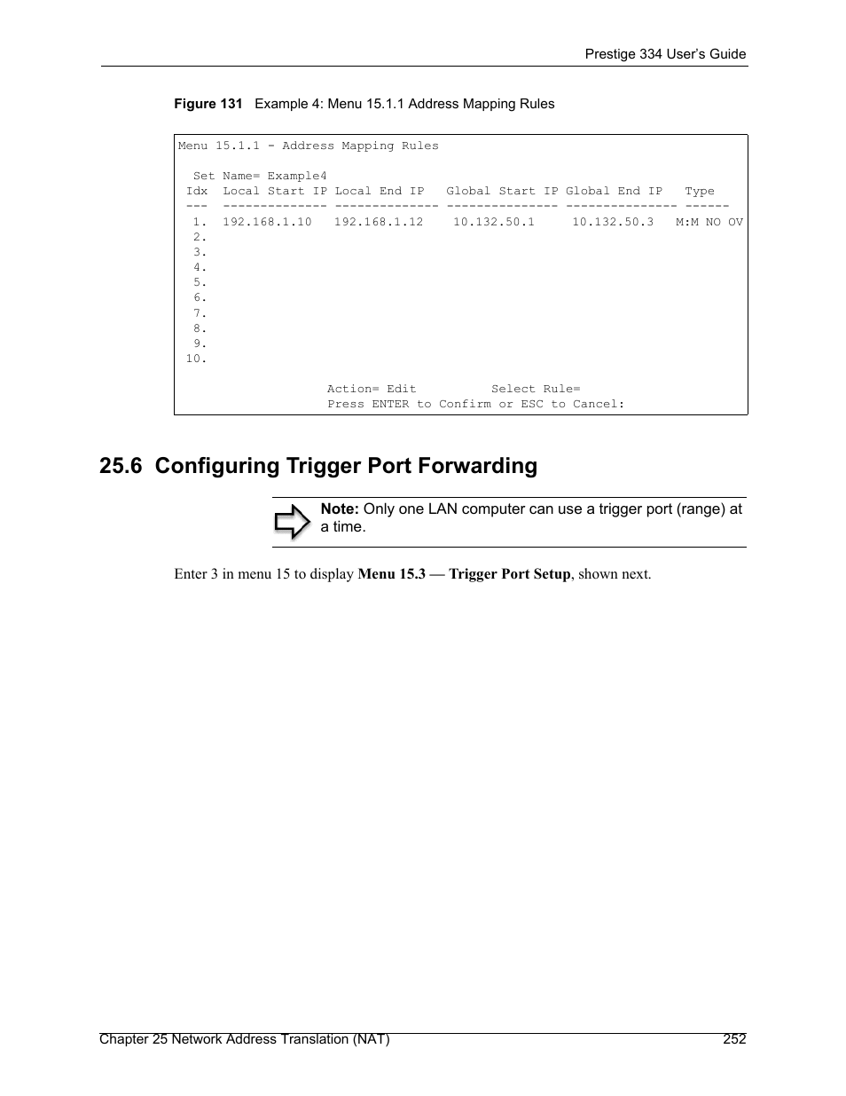 6 configuring trigger port forwarding | ZyXEL Communications P-334 User Manual | Page 253 / 366