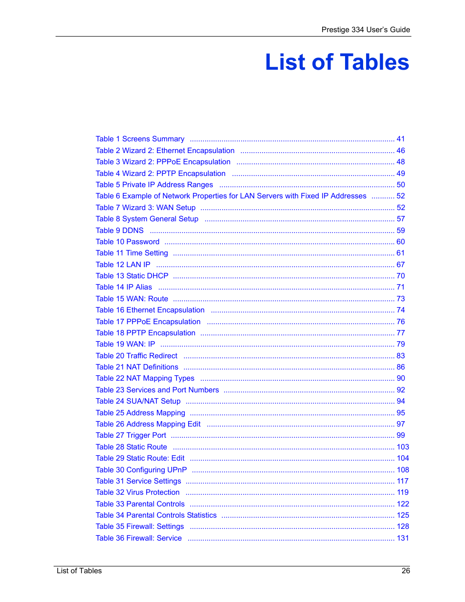 List of tables | ZyXEL Communications P-334 User Manual | Page 27 / 366