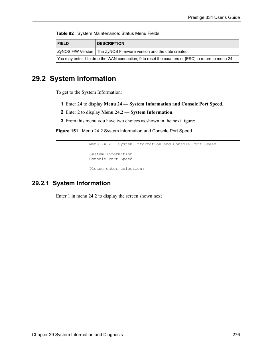 2 system information, 1 system information | ZyXEL Communications P-334 User Manual | Page 277 / 366